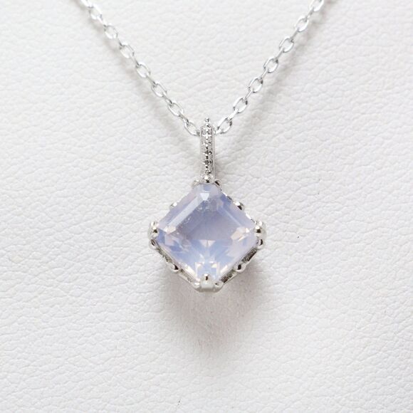 925 Sterling Silver Diamond Moonstone Necklace, Blue Moonstone Drop Necklace - Picture 2 of 10